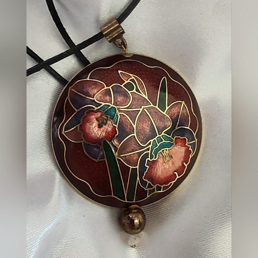 Floral Cloisonne Enamel Pendant Necklace